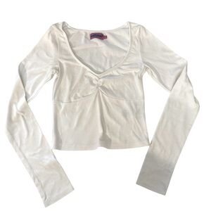 Edikted| Women’s White Long Sleeve Chinched V -Neck Top- Size XS